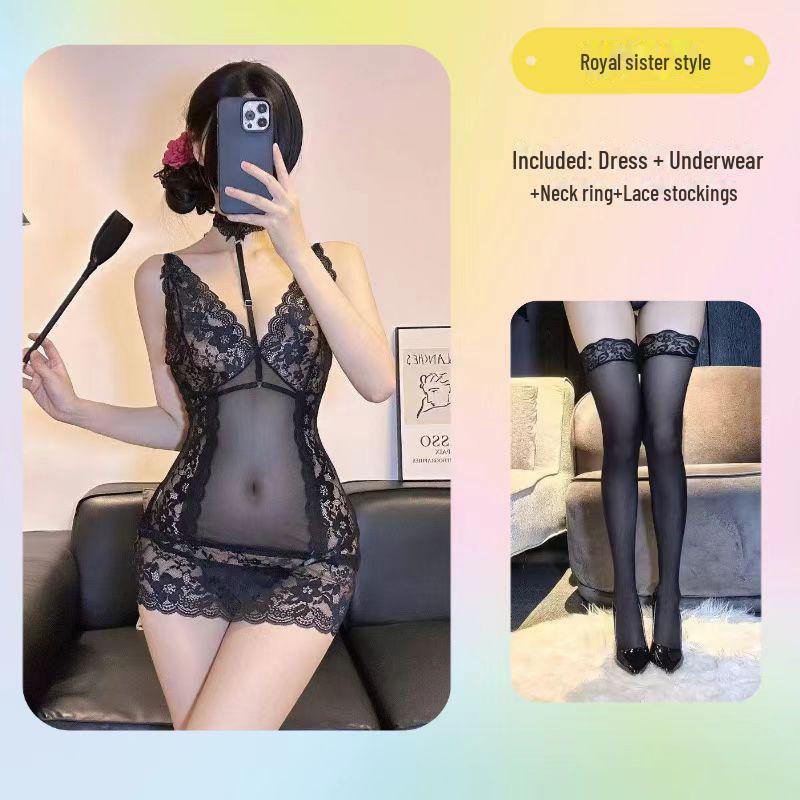 

Ночная рубашка и комплект нижнего белья с глубоким V-образным вырезом и кружевом Temptation One Size