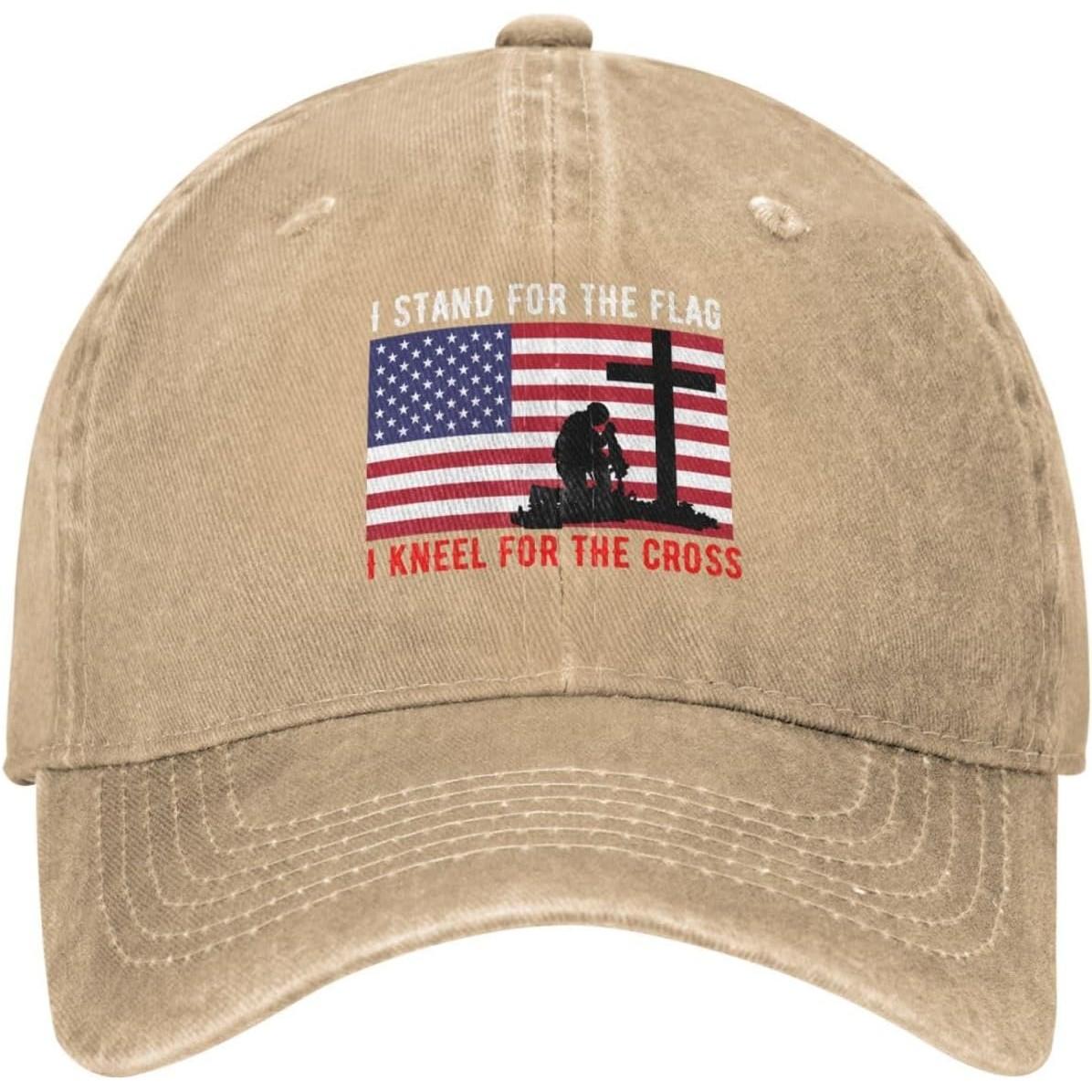 

I Stand for The Flag I Kneel for The Cross Baseball Cap Distressed Denim Style Adjustable Dad Hat Can Be Adjusted