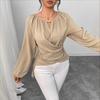 Women's V Neck Long Sleeve Regular Fit Elegant Wrap Blouse Shirt for Winter Daily Wear