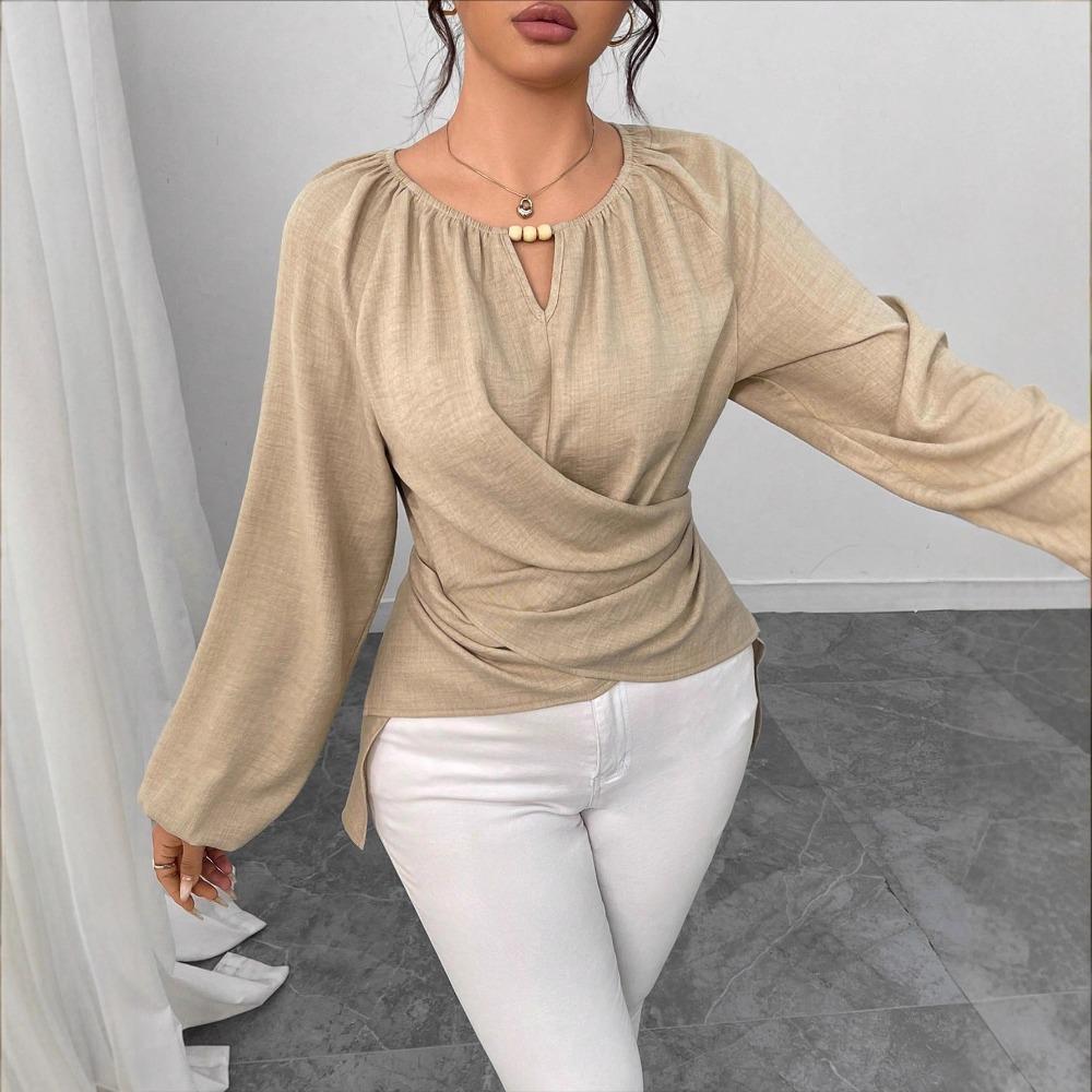 Women's V Neck Long Sleeve Regular Fit Elegant Wrap Blouse Shirt for Winter Daily Wear