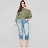 2024 Women's Cropped Jeans with Fashionable Holes and Irregular Pants