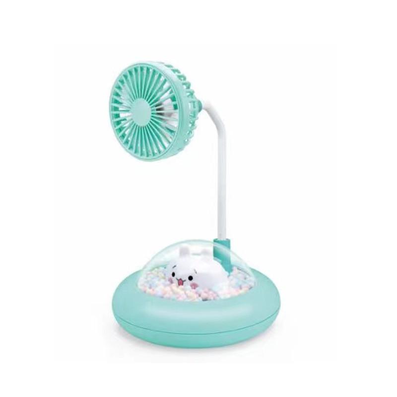 Cartoon Ufo Night Light Small Fan Usb Rechargeable Cute Rabbit Colorful Night Light Small Fan Portable Desktop