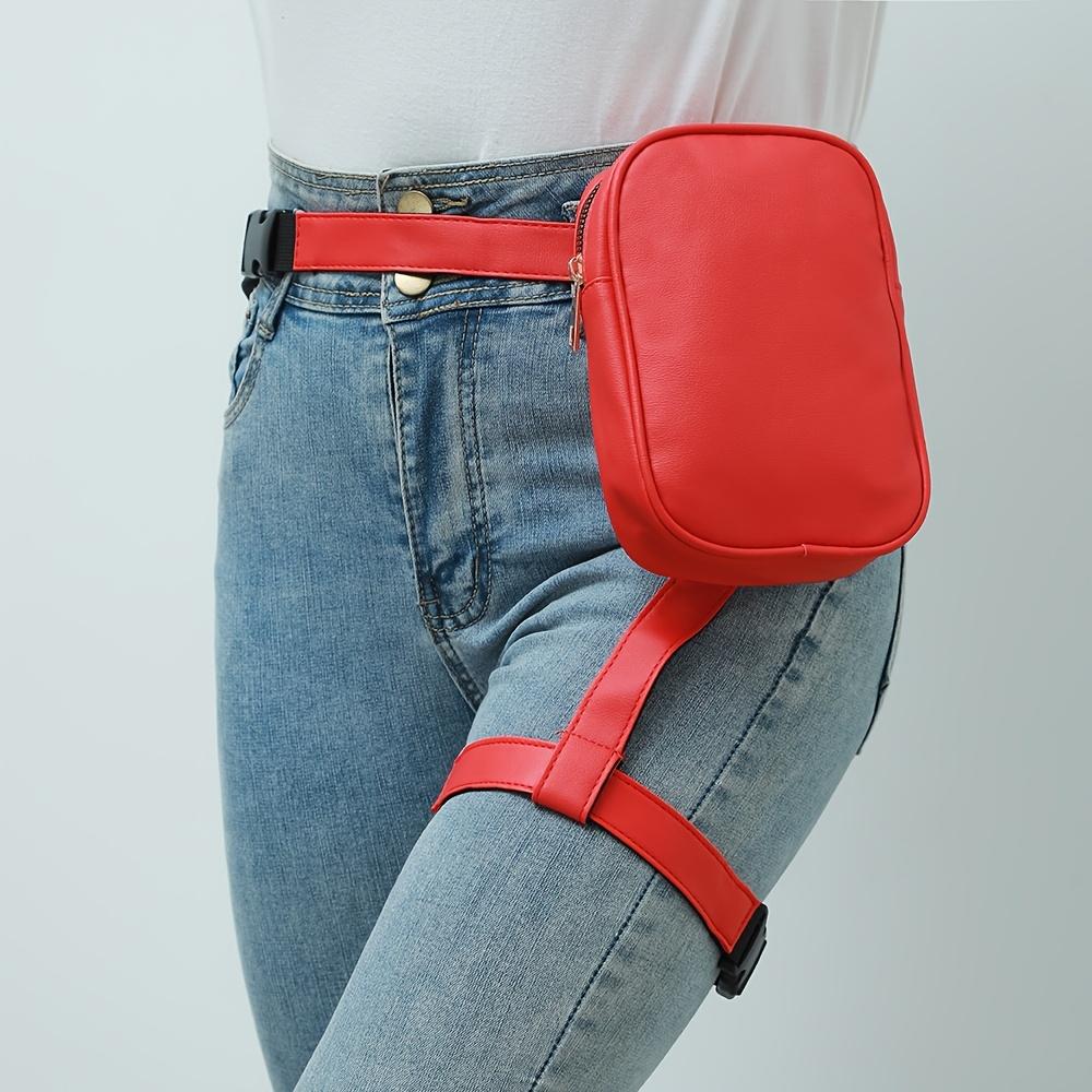 Women Multiway Thigh Leg Bag,Waterproof PU Waist Fanny Pack, Adjustable Strap Crossbody Belt Pouch for Running Club Travel Daily