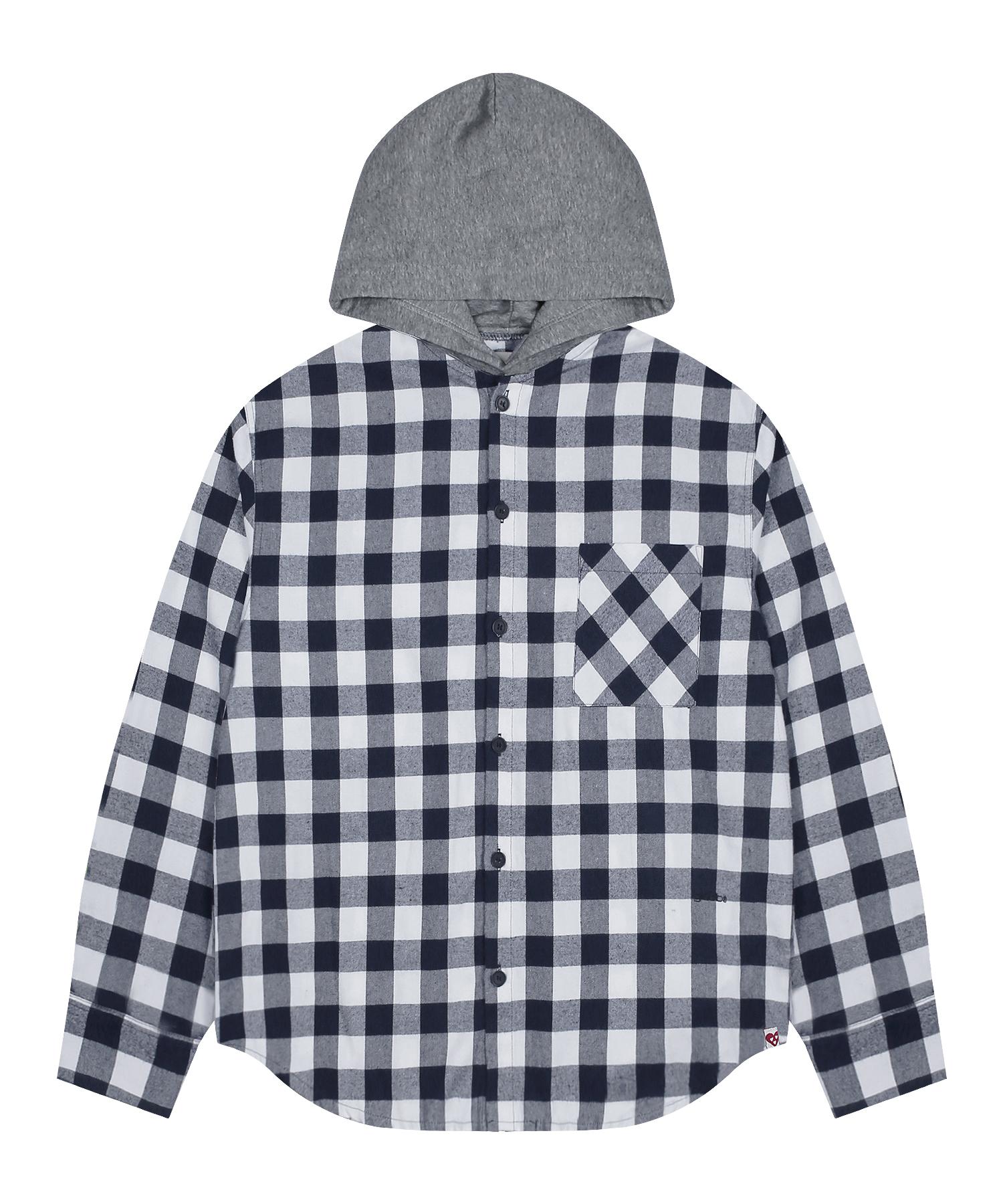 Gluck Gs004 Buffalo Check Hooded Shirt (Navy) Navy/L