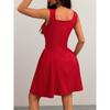 Fashion Solid Color Party Square Neck Backless Mini Slip Dresses 2025 New Elegant High Waist Club Pleated Short Dress