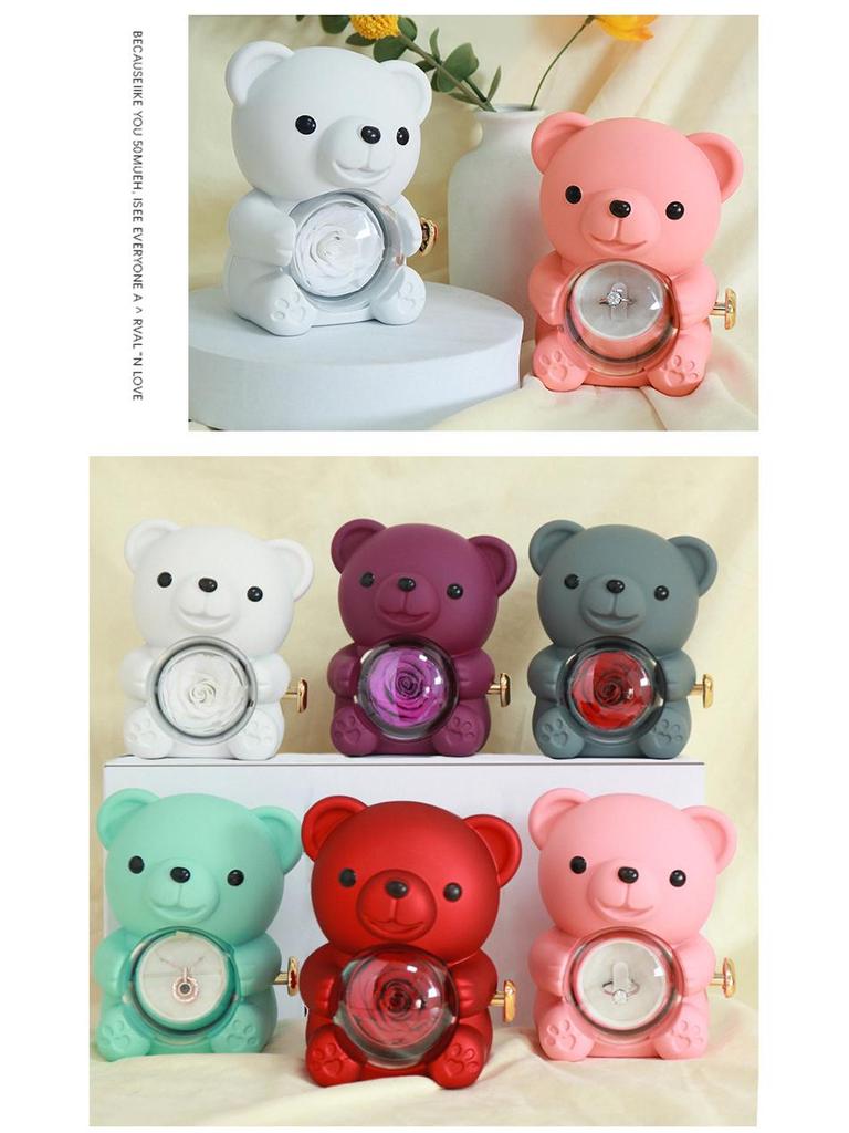 Luxusní otočná šperkovnice s medvídkem a designem růží - Ideální pro žádosti o ruku a dárky