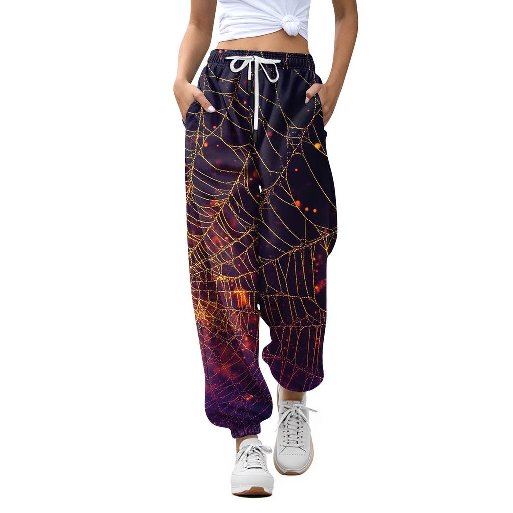 Pantalon de survêtement décontracté à imprimé Halloween pour femme, pantalon de loisirs, taille élastique avec cordon de serrage, pantalon à cordon de serrage