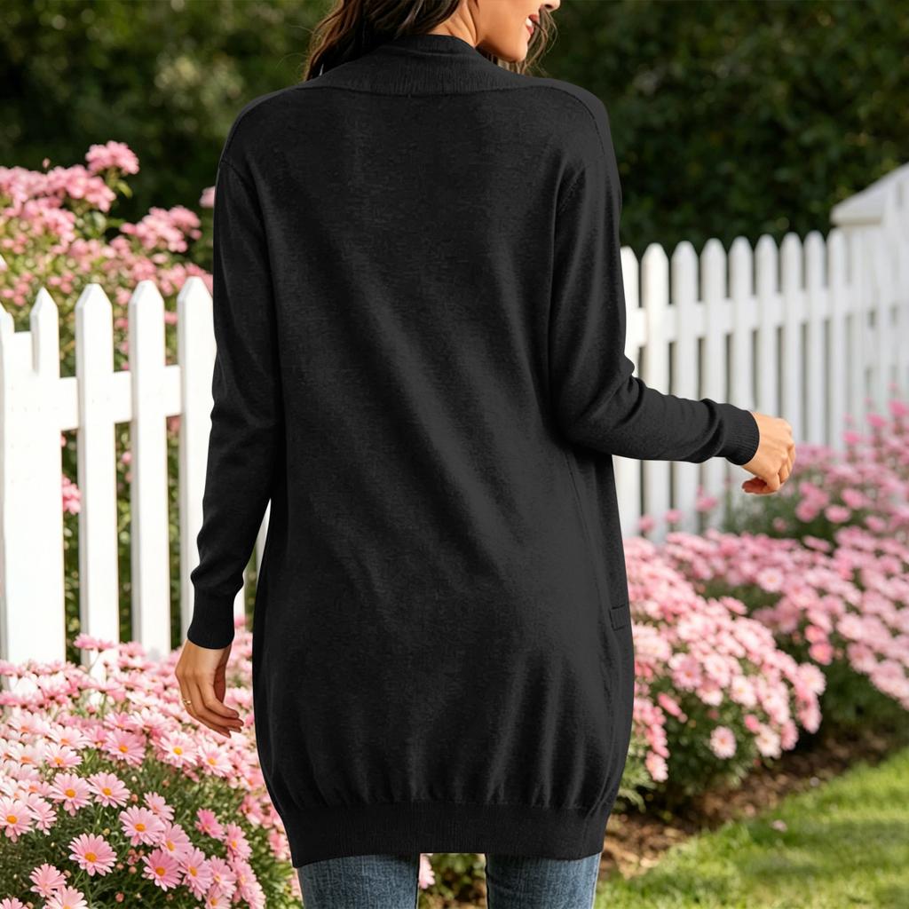 Damen Strickjacke Lässig Langarm - Mittellang Offen Vorne Pullover für den Alltag