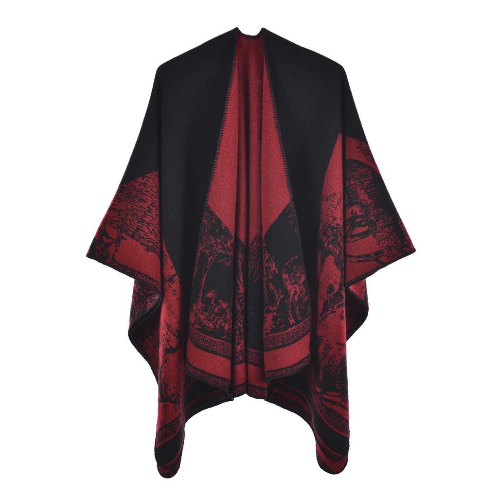 Versatile Plaid Women's Faux Cashmere Shawl: Ethnic Style Slit Cape for Autumn/Winter