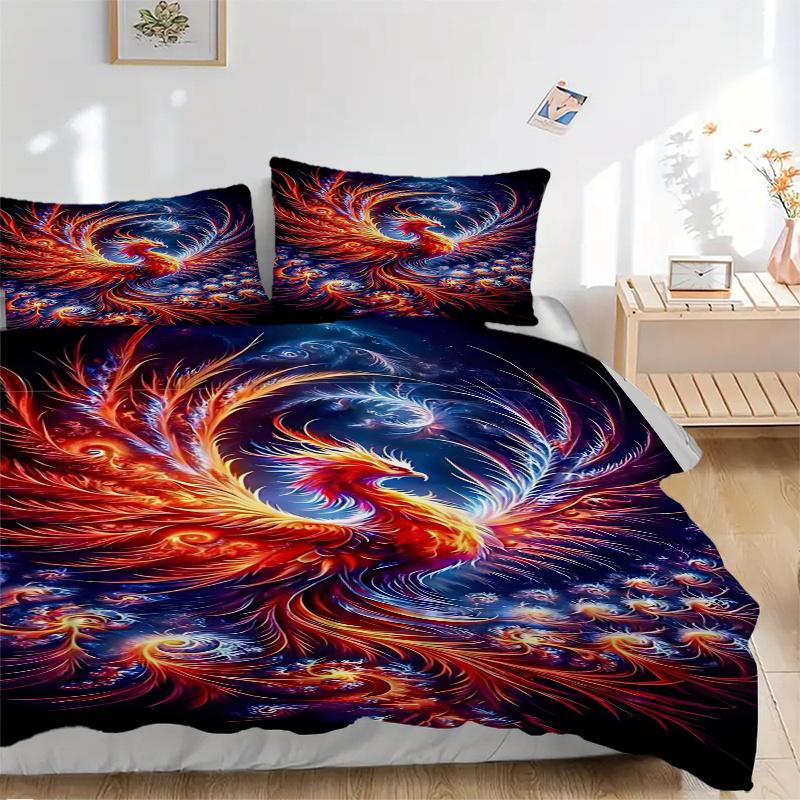 3pcs Anime Phoenix Comforter Set with One Quilt Cover and Two Pillowcases (No Core) - Festival Gift, Polyester Fabric, Home Decor for Bedroom and Gues