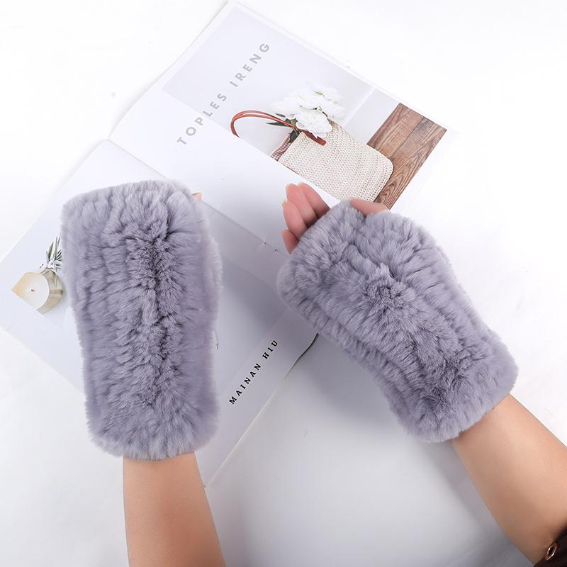 Neue Frauen 100% Echt Echte Gestrickte Rex Kaninchen Pelz Fäustlinge Winter Warme Dame Echtpelz Fingerlose Handschuhe Handgemachte Stricken Pelz handschuh