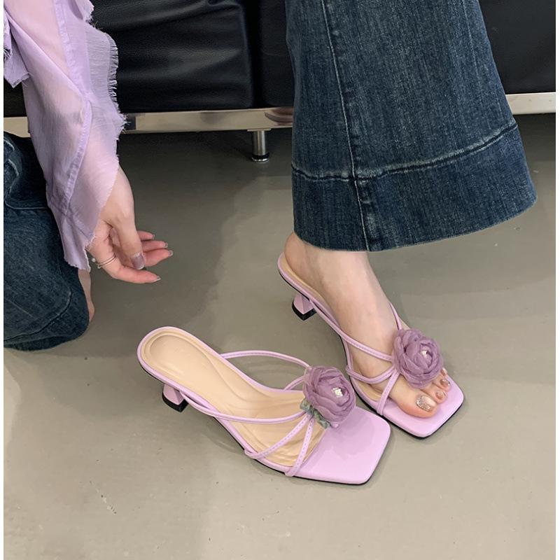 

Cheongsam high heels retro temperament purple rose slippers women s summer new sandals 40 абрикосовый