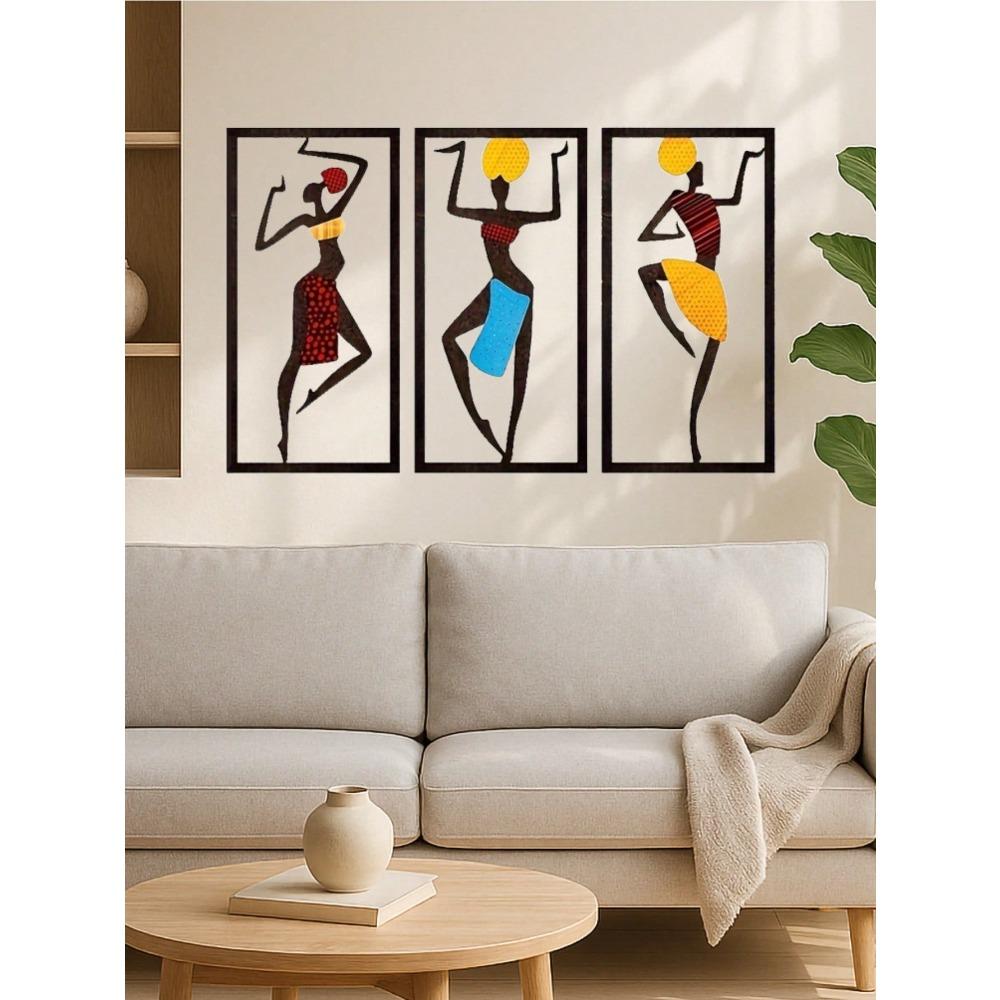 3pcs Bohemian Metal Wall Art, Colorful Abstract Female Figures, Modern Decor for Living Room Bedroom Office, Waterproof Rustproof