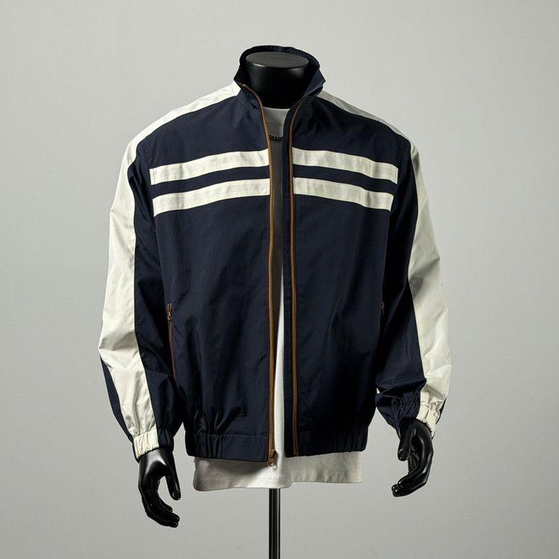 Mens Casual Oversized Workwear Jacket With Stand Collar Colorblock Design Windproof Water-Resistant