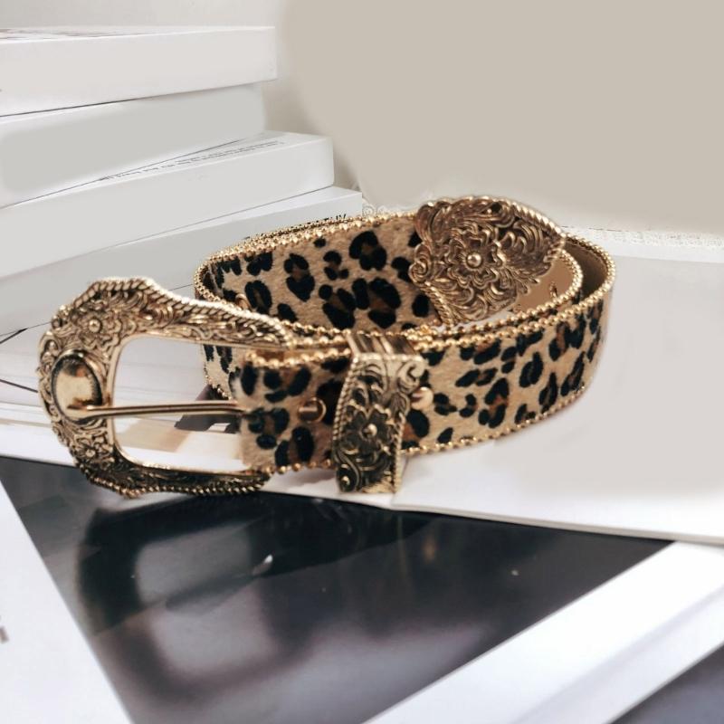 Fashion Leopard Print Belt Girl Metal Buckles Belt 2000s Waistband Ethnic Waistbelt Bead Trim Belt Aesthetic Buckles Belt