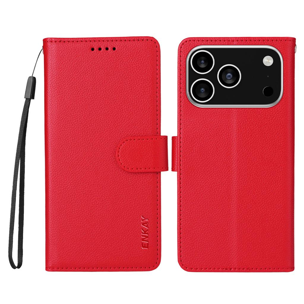 For iPhone 17 Pro Wallet Case with Strap RFID Blocking Leather Stand Phone Cover