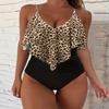 Women's Leopard Print Ruffle One Piece Swimsuit with Tummy Control
