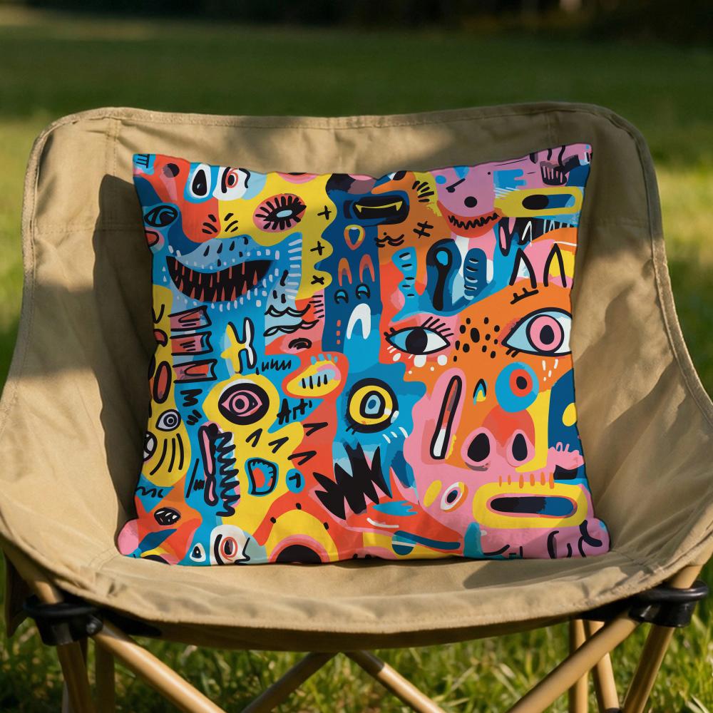 Colorful Abstract Faces Cushion Cover Soft Reversible  Durable Pillow Cover  MultiScene Use for Home  Car Daily Comfort