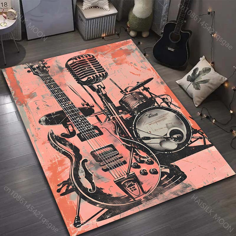 Guitar Microphone Drum Kit Print Carpet for Bedroom Living Room Bedside Sofa Floor Mat Modern Home Decor Area Rug Large Size