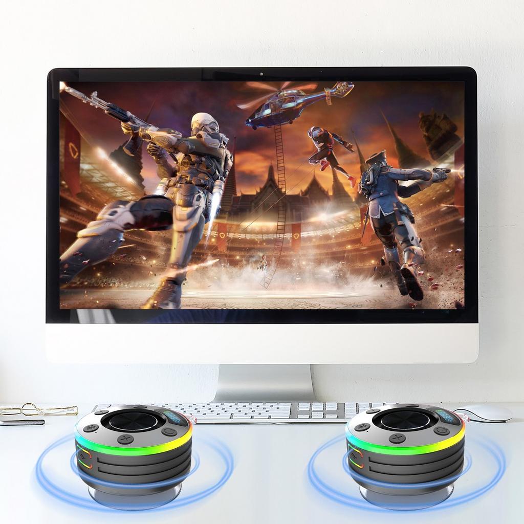 Waterproof Shower Speaker with Suction Cup/RGB Light Bluetooth-Compatible 5.2 Stereo Subwoofer for Bathroom Party Travel Outdoor