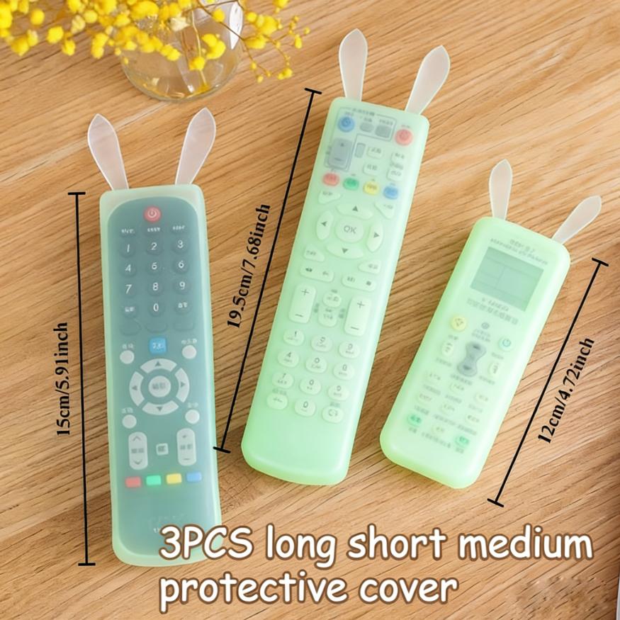 3PCS Luminous Silicone Remote Control Cover, Rabbit Ears Dustproof Anti-Fall Protective Case for TV and Air Conditioner Remotes