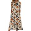 Floral Print V-Neck Mid-Sleeve Casual Dress with Pockets, Button Front, Loose Fit - White/Light Blue/Pink