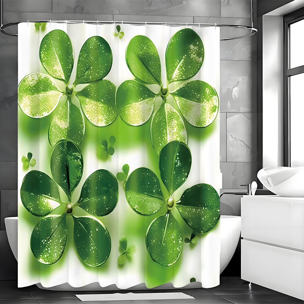 Lucky Five Leaf Leaf Shower Curtain, Bathroom Decorative Shower Curtain, Waterproof Shower Curtain with Hooks