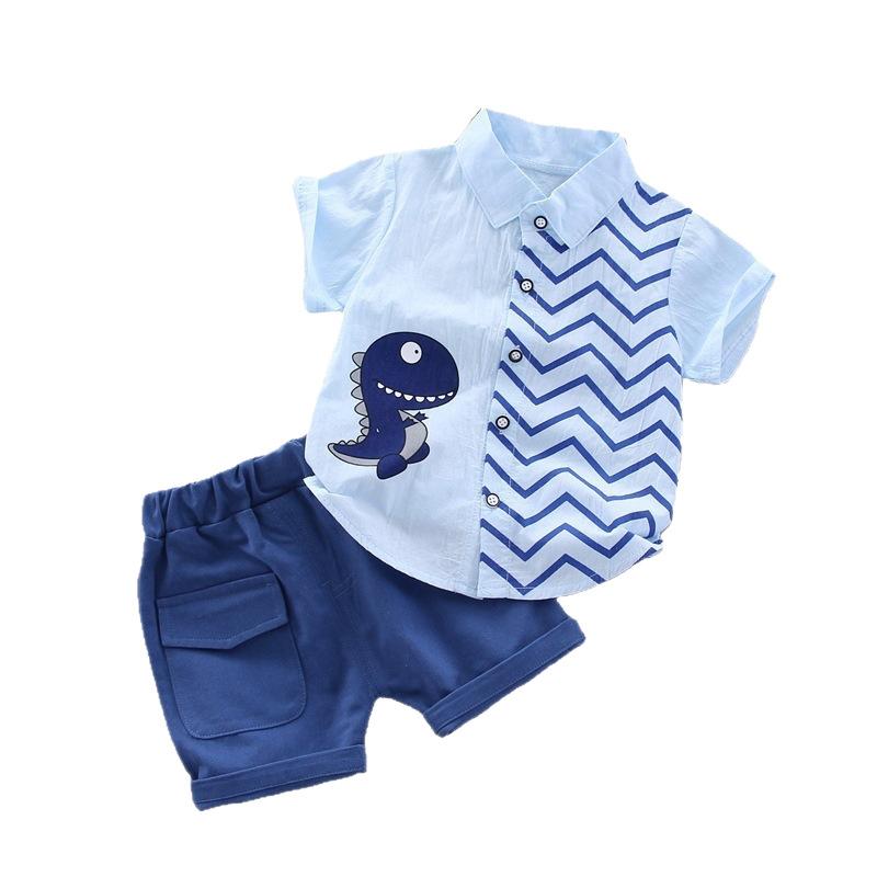 Children's Clothing For Small And Medium-sized Children, Summer New Style Lapel Shirt, Fashionable Printed Overalls Shorts Suit