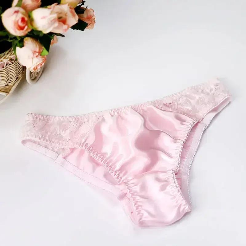 100% Mulberry Silk Sexy Silk Lace Underwear Breathable Low Waist Comfortable Antibacterial Briefs Lingerie Femme  Panties