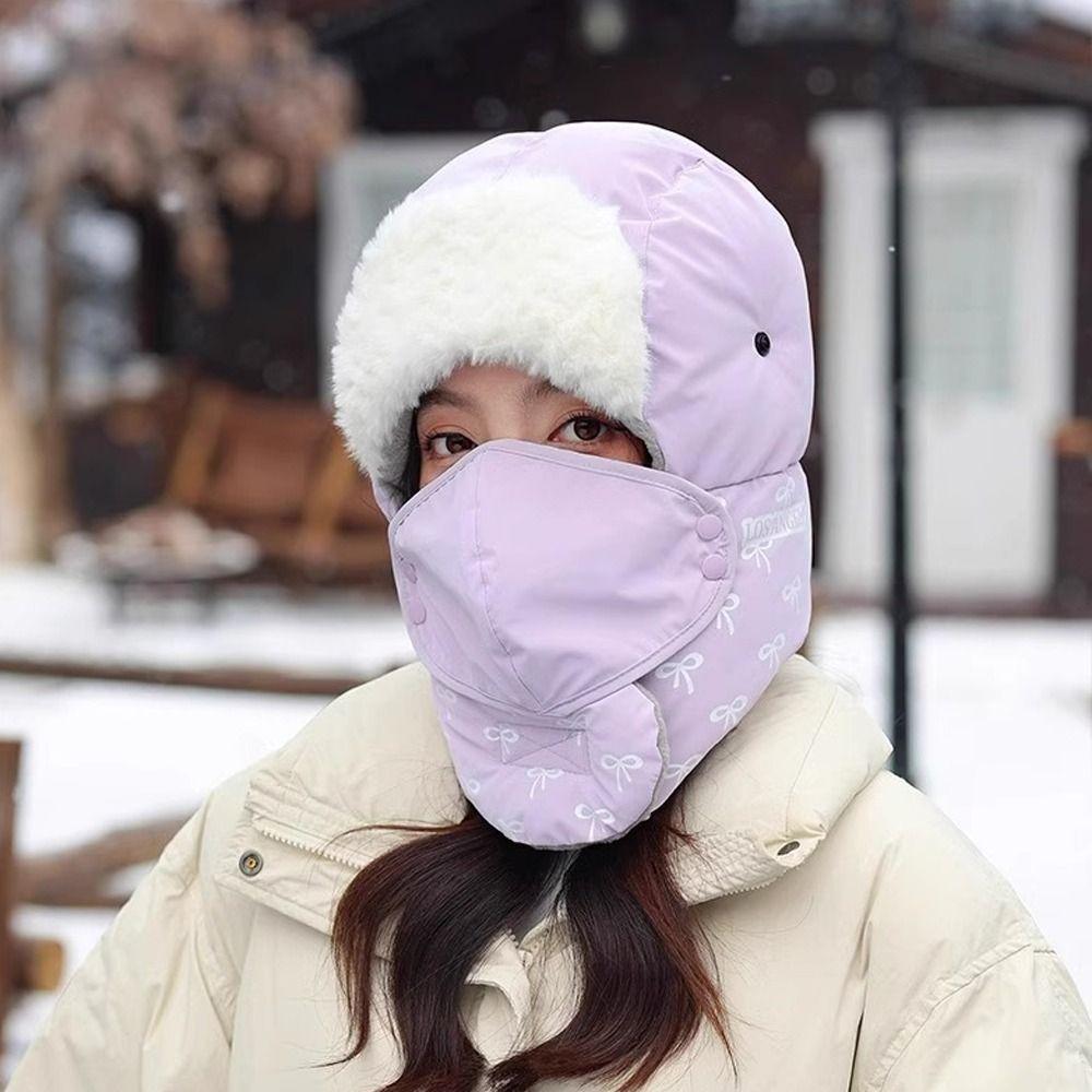 Bow Pattern Pullover Hats Cold Proof Cycling Mask New Ear Protection Cap  Winter
