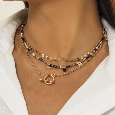Bohemian Mehrschichtige Handgefertigte Perlenkette Modische Halsketten Quasten Goldfarben Blatt Anhänger Schmuck Für Damen Accessoires
