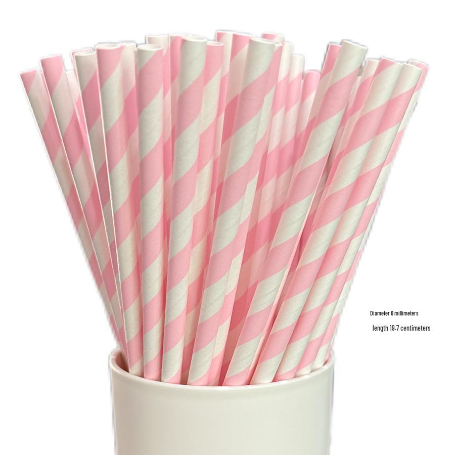 25-Pack Striped Biodegradable Paper Straws for Milk Tea and Beverages