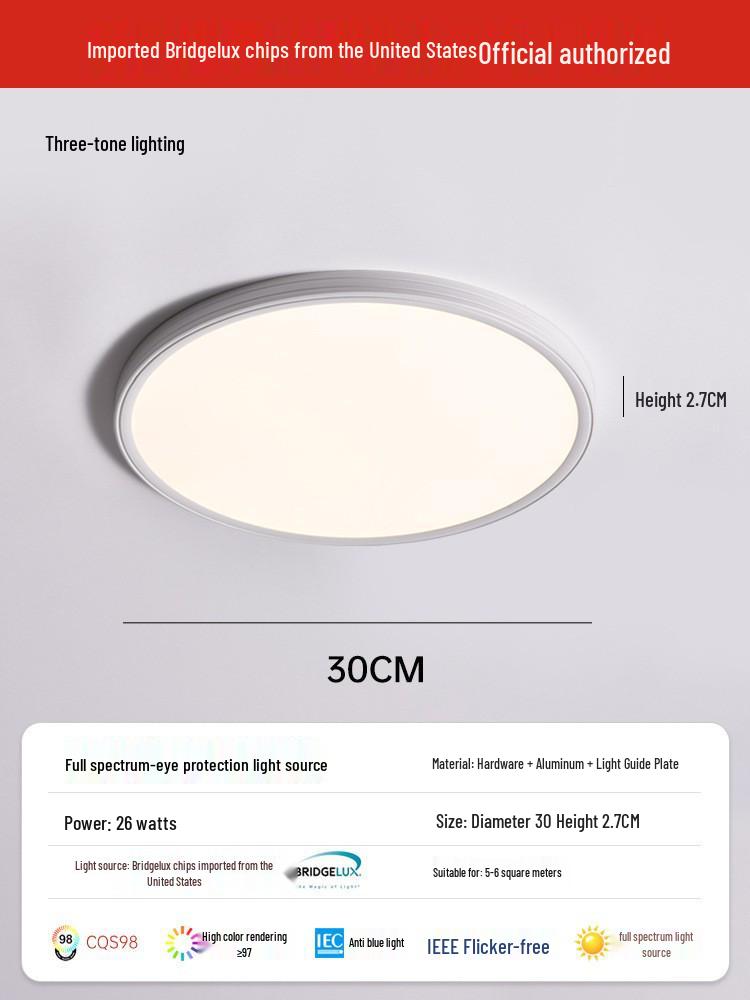 Ultra-Thin Minimalist Ceiling Light with Full Spectrum Eye Protection for Living Room or Bedroom