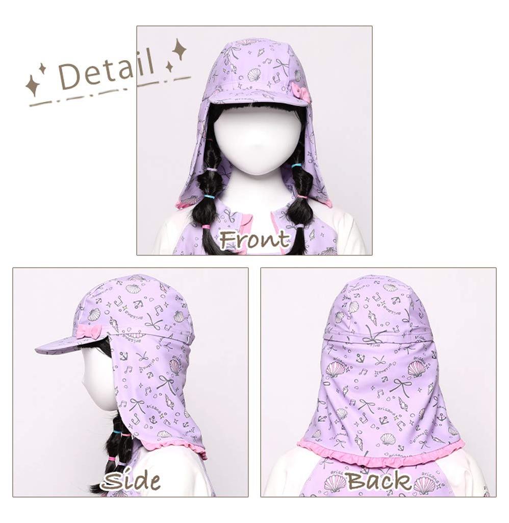Swim Cap for with UV Seashell Size M [Arisana] Kids' Girls, Brim, Protection, Pattern, Blue, (52-56)