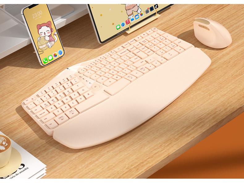 BOW HANGSHI K308DL Multi-Mode Wireless Bluetooth Ergonomic Keyboard and Mouse Set.