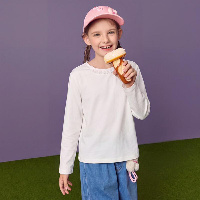 MQD Girls' Striped Lace Trim Long Sleeve T-Shirt