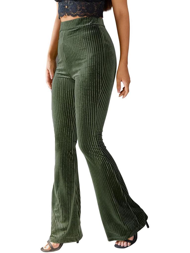 Women's Fashion Sexy High Waist Gold Velvet Ribbed Flared Pants