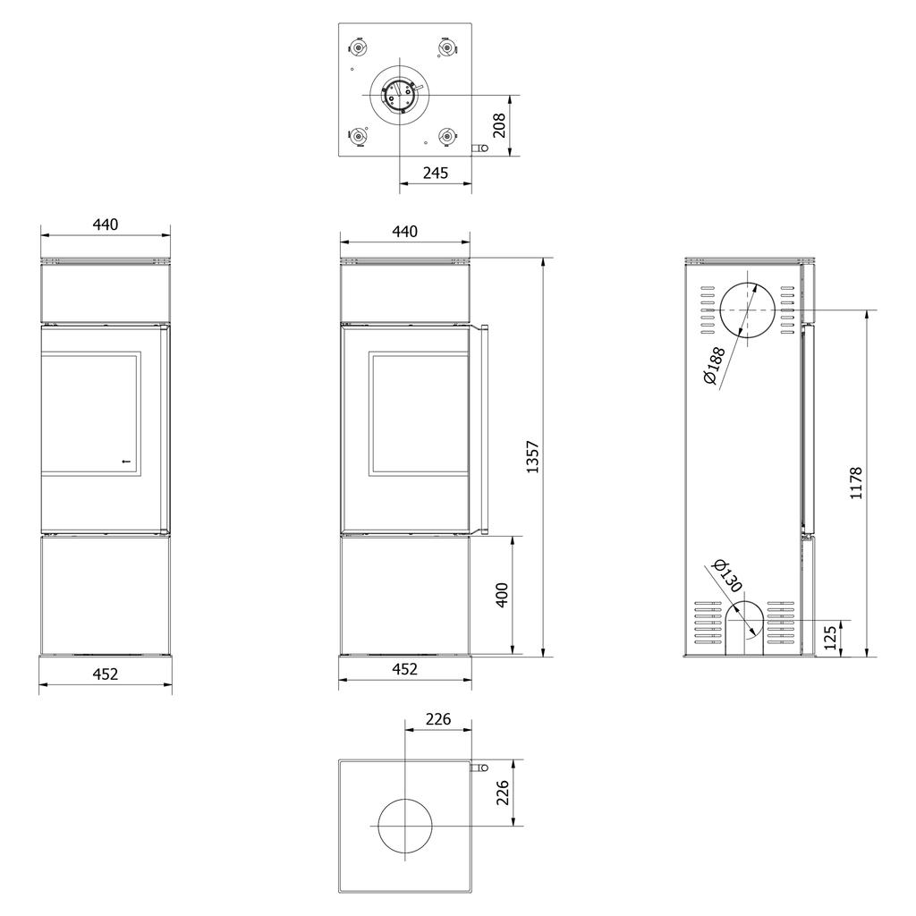 Freestanding Stove KRATKI REN S Left 7kW Ø150 Black Install Kit