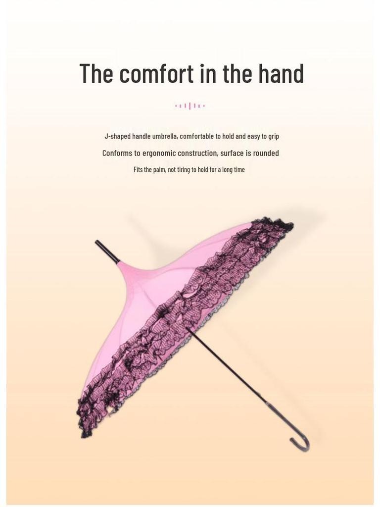 Baota 16-Rib Sun & Rain Bridal Photography Umbrella with Lace Trim and Curved Handle