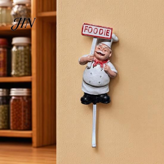 Removable Wall Hook Cute Chef Shape Hook, Strong Resin Kitchen No Punch Hole Adhesive Backing Decorative for Home Hang Utensils Dishcloths Aprons For