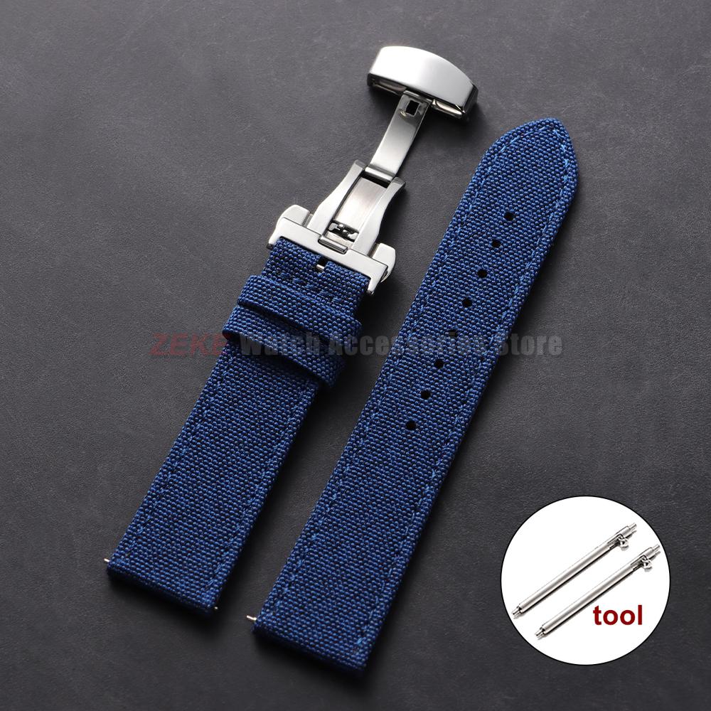 Cinturino per Orologio in Tela di Nylon 20mm 22mm per Seiko per Omega Fibbia a Farfalla Business Impermeabile Uomo Donna Cinturino a Rilascio Rapido
