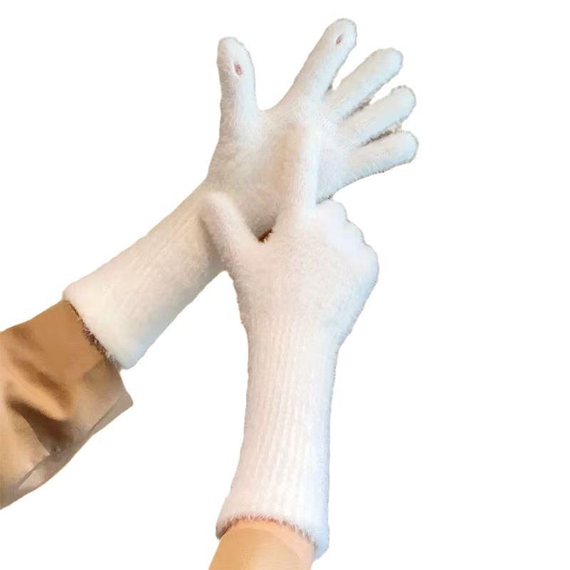 Winter Women's Fashion Warm and Leaky Two-fingered Mobile Phone Furry Student Writing and Cold-proof Riding Touch Screen Mink Gloves