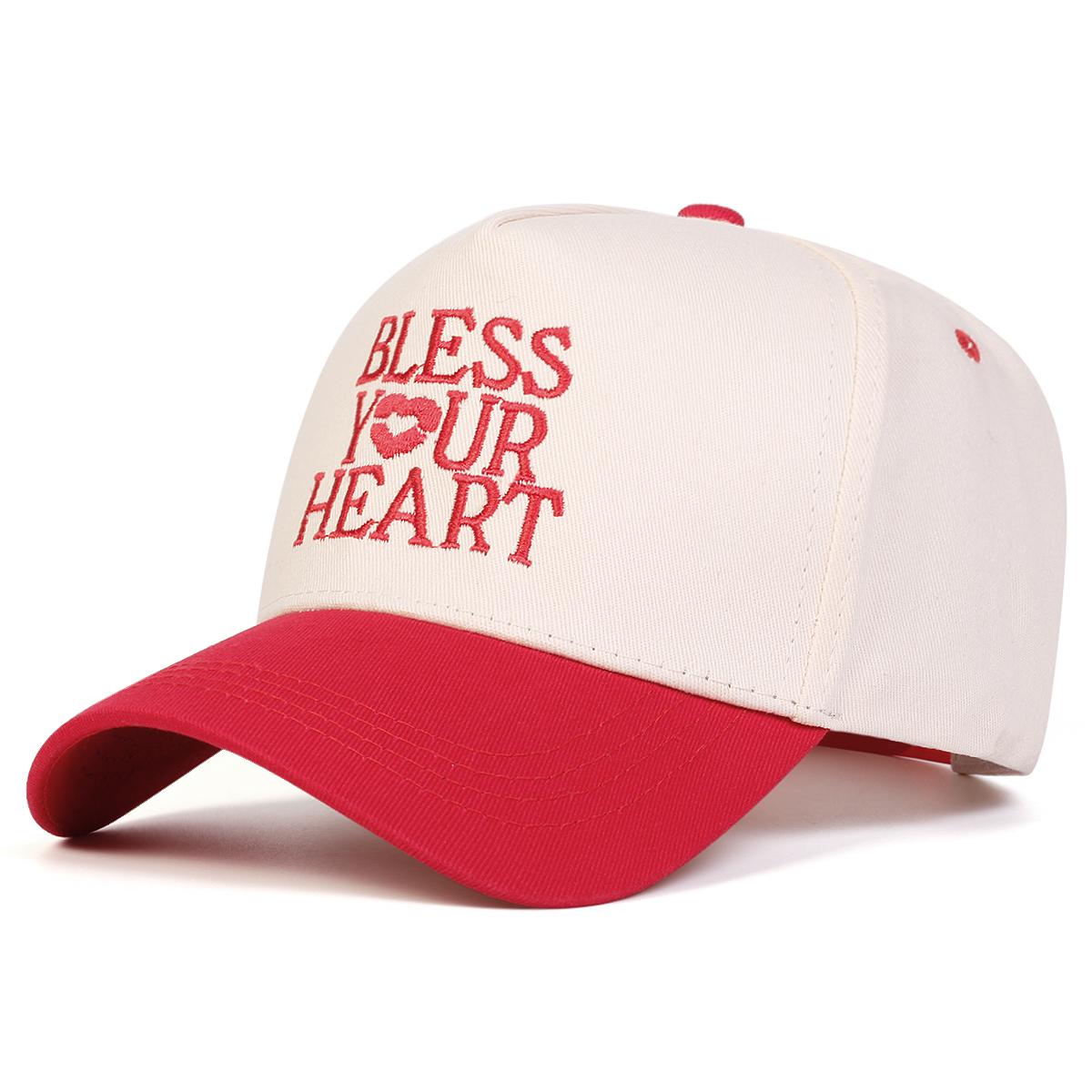 

Мужская бейсболка в стиле пэчворк с вышивкой надписи BLESS YOUR HEART, уличная регулируемая шляпа от солнца для отдыха, весна-осень, путешествия, туризм, пляжный отдых красный
