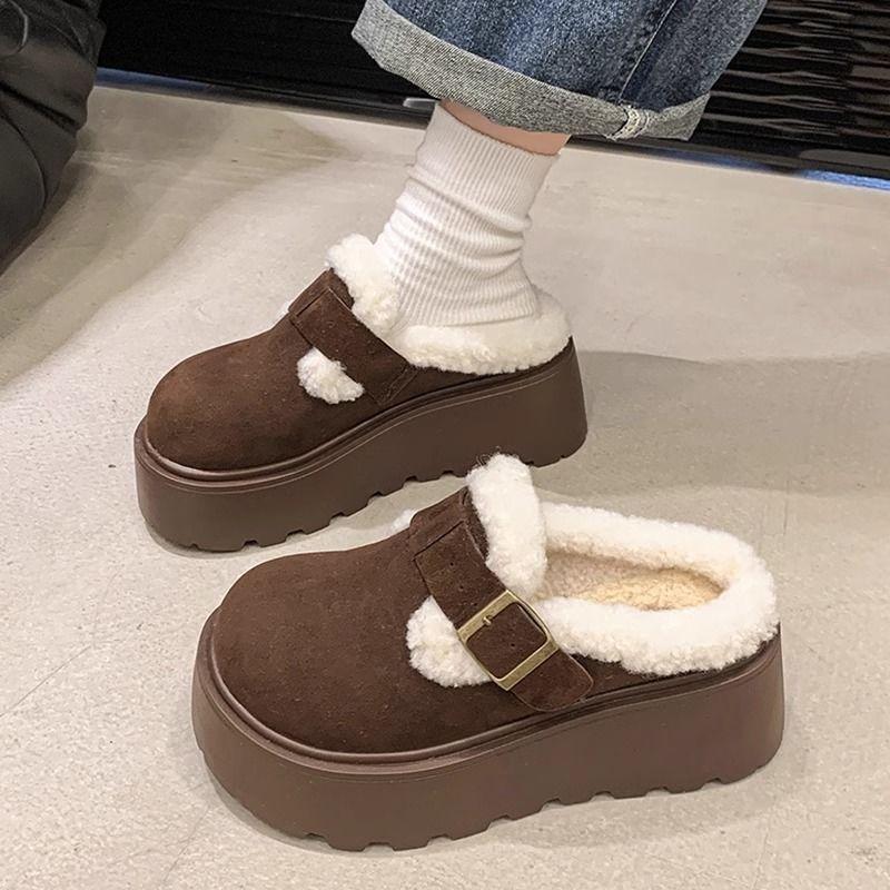 Annual bag head, half slippers, cotton slippers, thick bottom and soft bottom are not tired, increase the height, fluff is cute, daily
