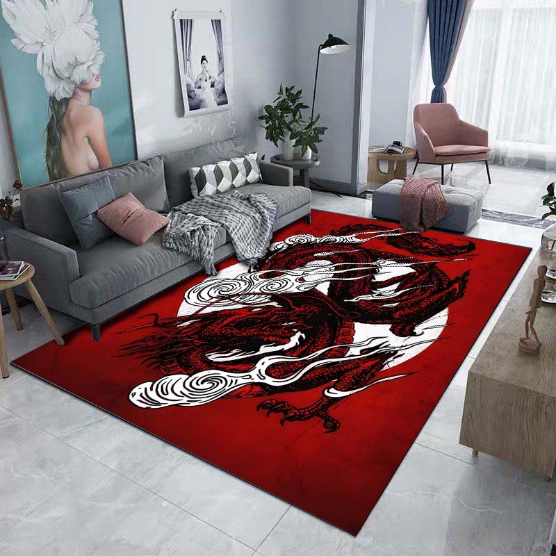 1PC Red Dragon with White Clouds Print Carpet Rug for Living Room Bedroom Sofa Doormat Home Decor Non-slip Floor Mat