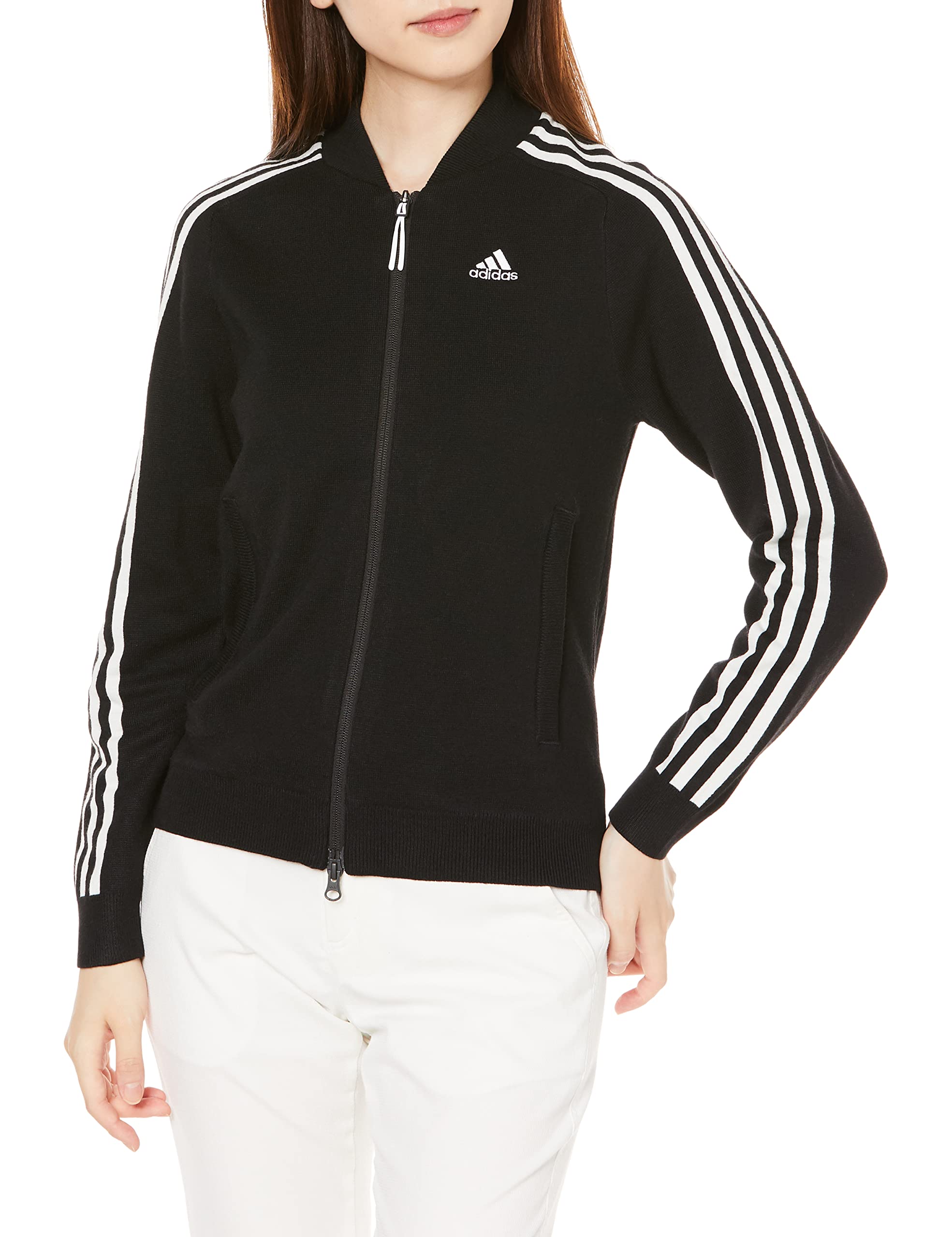 

Куртка Golf Three Long Full Zip [Adidas Golf], в полоску, ветрозащитная, с рукавами, подкладкой, свитер, женская, черная, J/M
