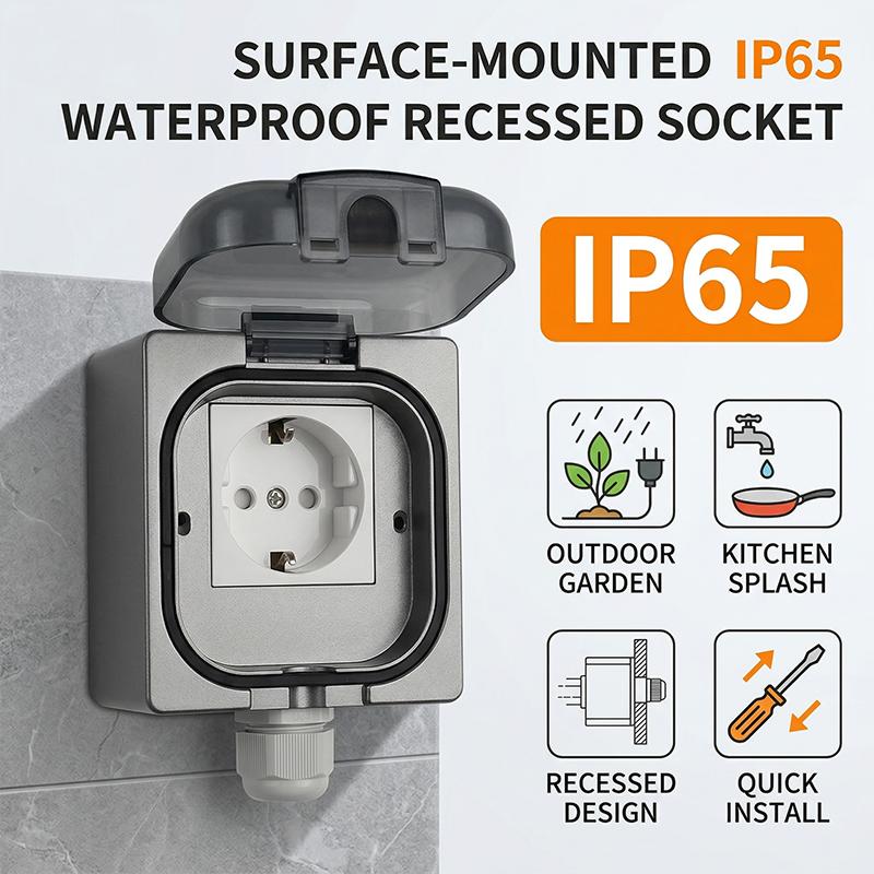 IP65 Waterproof Outdoor Electrical Box- Universal Mounting (Surface/Flush) Junction Box for Bathroom, Kitchen, Weatherproof DIY