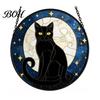 Witchcraft Aesthetic Room Decor Halloween Moon Black Cat Suncatcher Jigsaw Puzzle, 2D Acrylic Mystical Feline Window Hanging Decor, 7.87 Inch