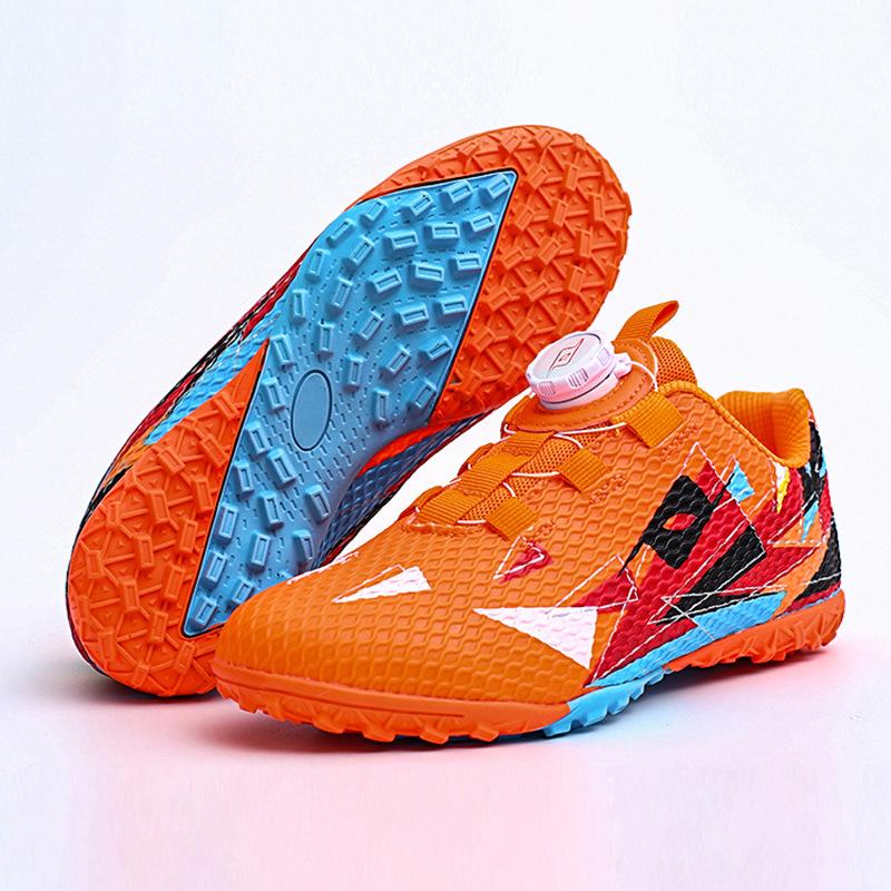 Rotary buckle football shoes breathable non-slip TF broken nails children and adolescents lawn flat game training shoes