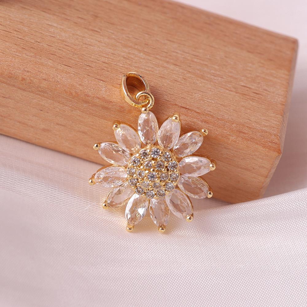 Супер блестящий подвеска-подсолнух с бриллиантами Двухцветный цветочный шарм Легкая роскошь Сладкое ожерелье